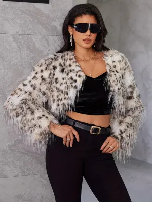 Chic Camo Faux Fur Jacket Short Warm Stylish