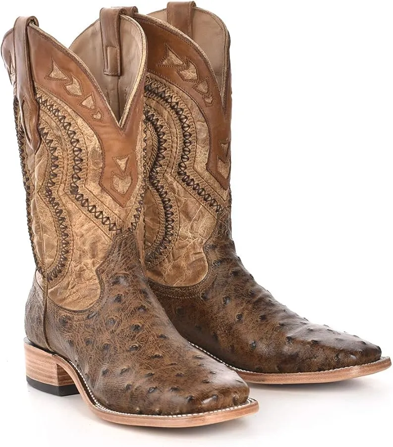 Corral Men's Orix Tan Ostrich Overlay Square Toe Cowboy Boots A4008
