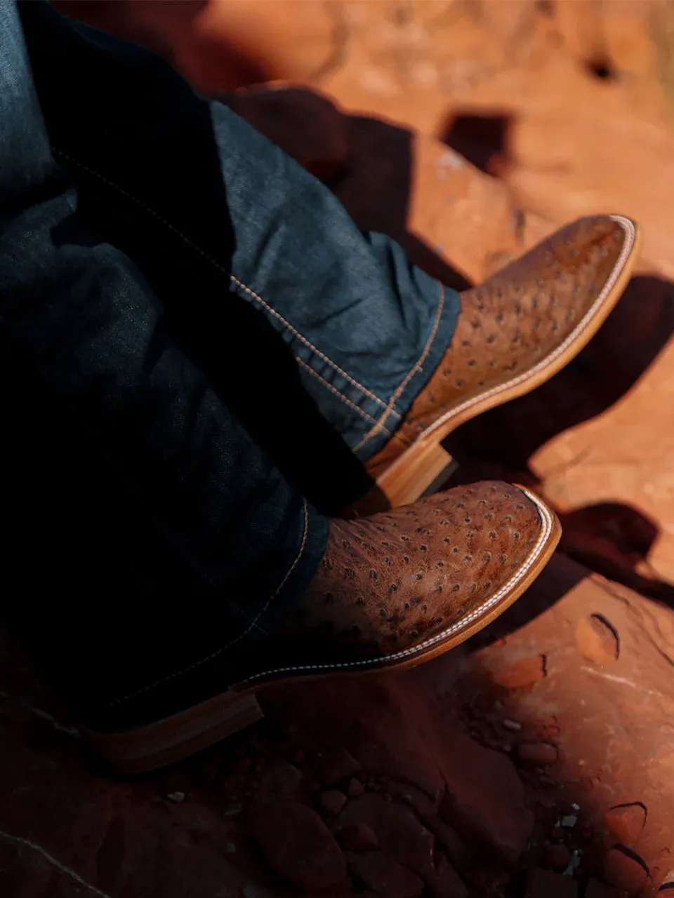 Corral Men's Orix Tan Ostrich Overlay Square Toe Cowboy Boots A4008
