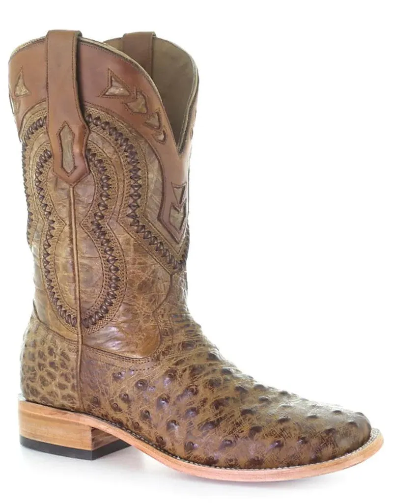 Corral Men's Orix Tan Ostrich Overlay Square Toe Cowboy Boots A4008