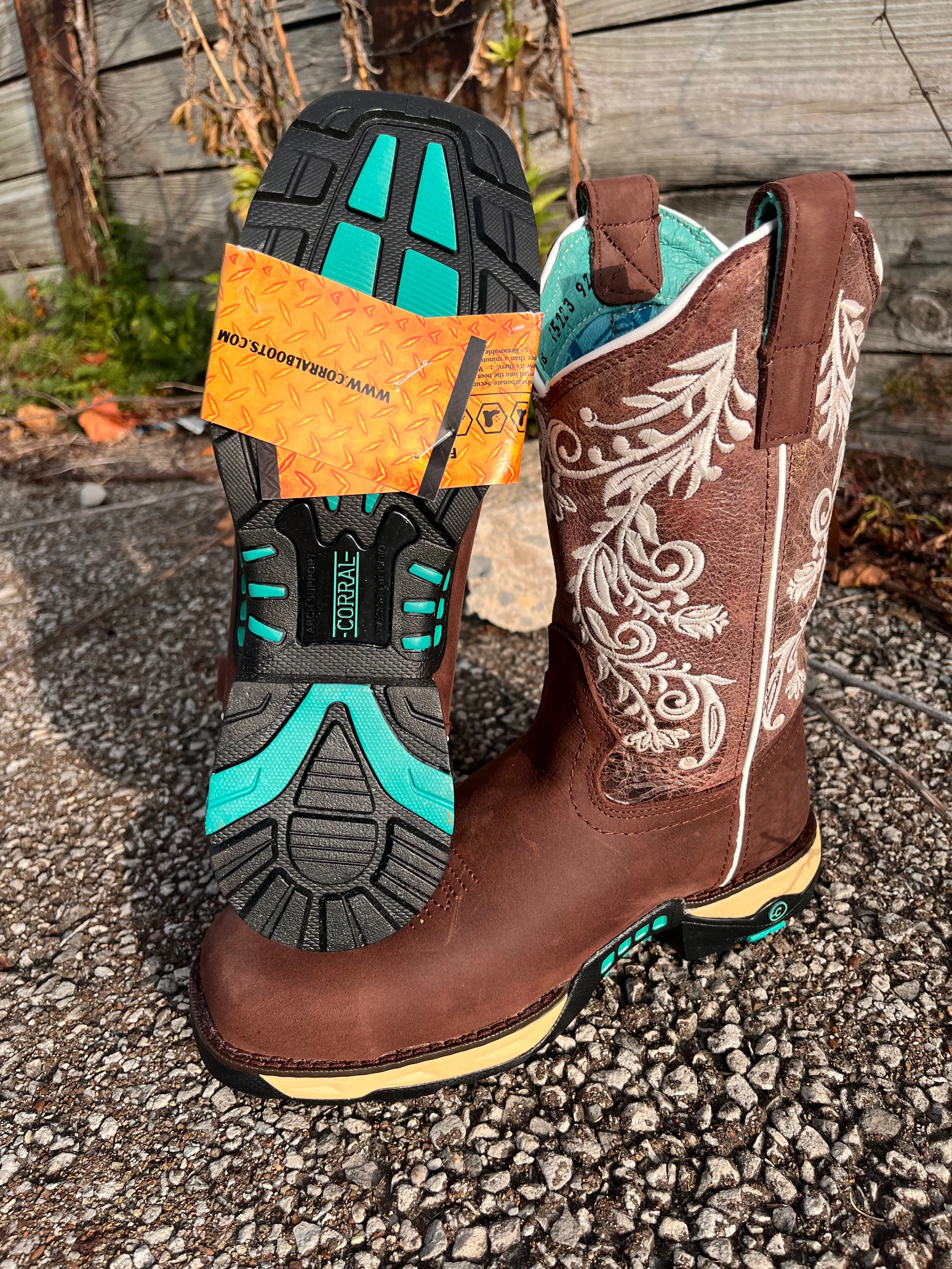 Corral Women's Brown Waterproof Composite Safety Toe Square Toe Cowgirl Work Boots W5008