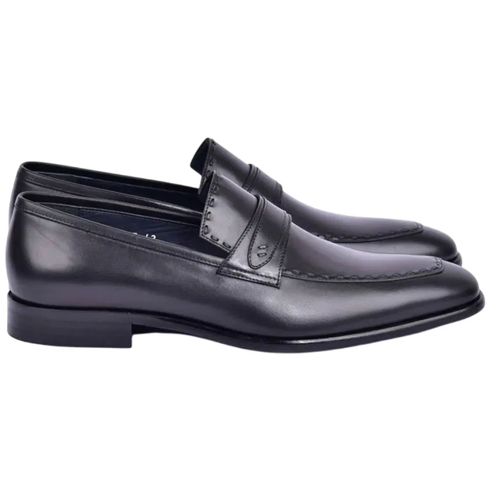 Corrente Men’s High Vamp Buffalo Leather Black Almond Toe Loafer