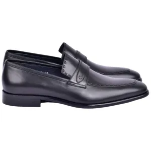 Corrente Men’s High Vamp Buffalo Leather Black Almond Toe Loafer