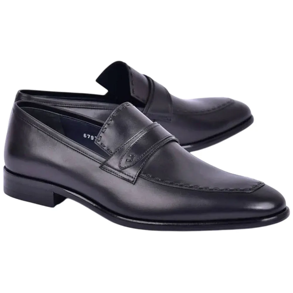Corrente Men’s High Vamp Buffalo Leather Black Almond Toe Loafer