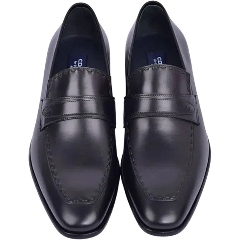 Corrente Men’s High Vamp Buffalo Leather Black Almond Toe Loafer