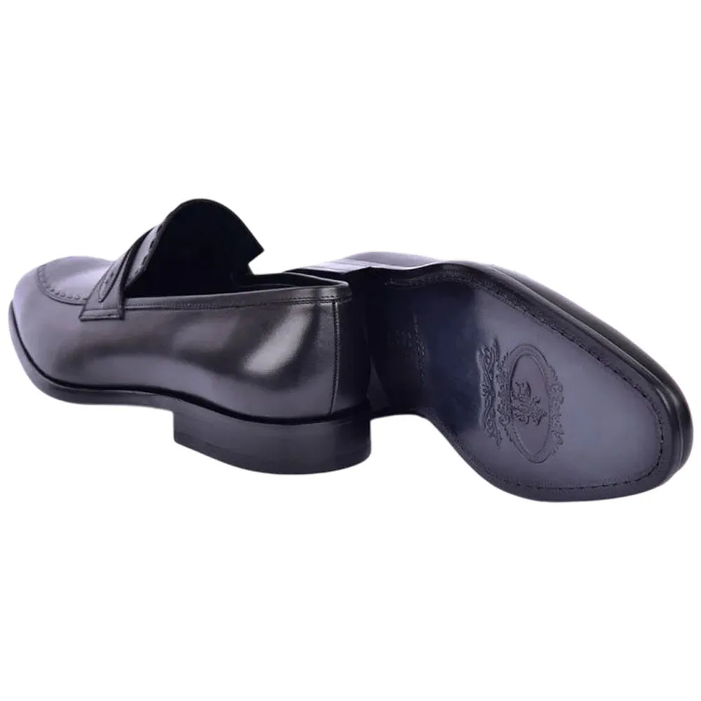 Corrente Men’s High Vamp Buffalo Leather Black Almond Toe Loafer