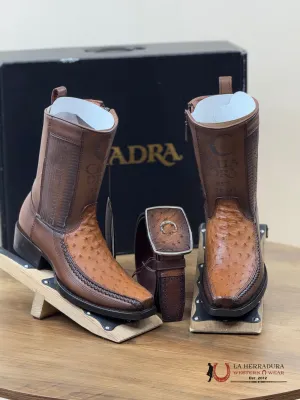 CUADRA SHORT BOOT OSTRITCH MORONI CHESTNUT LASER & WOVEN NARROW SQUARE TOE- 1J2KA1