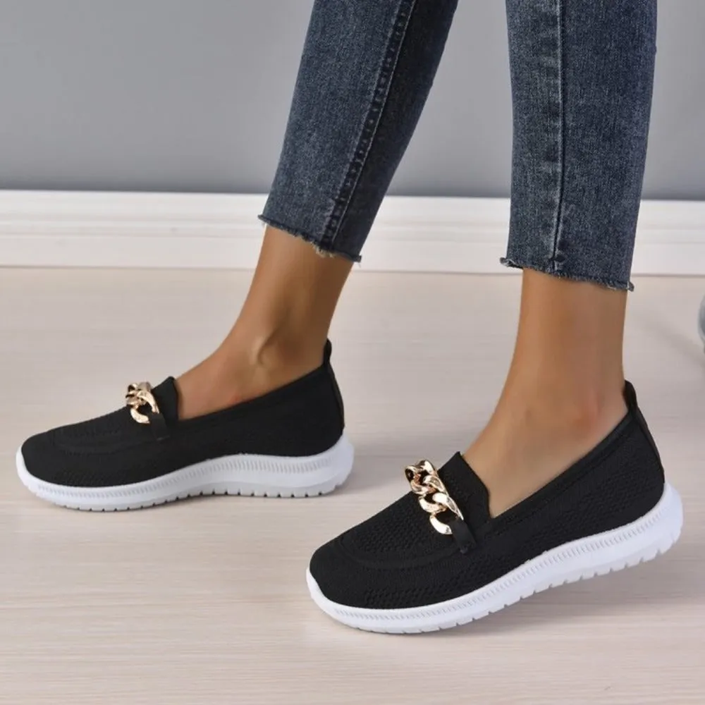 Damen-Mesh-Loafer mit Kette: Atmungsaktive, leichte Slip-Ons