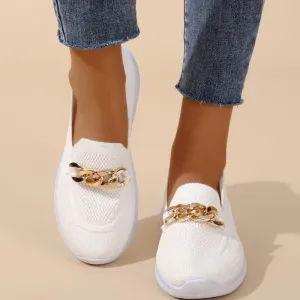 Damen-Mesh-Loafer mit Kette: Atmungsaktive, leichte Slip-Ons