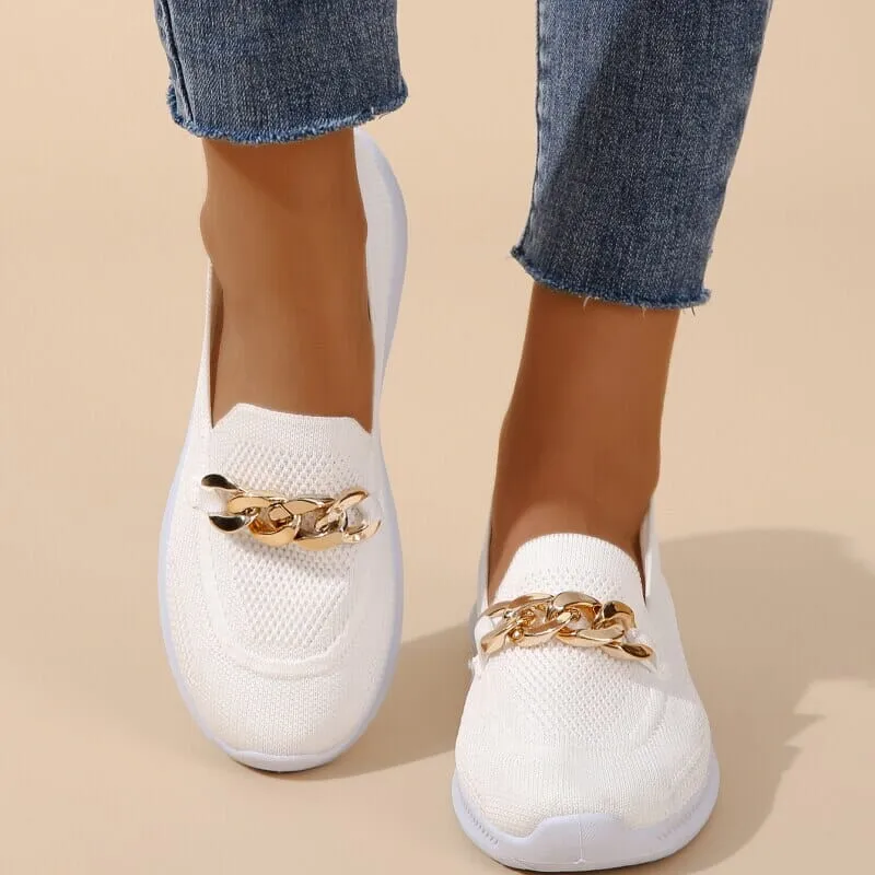 Damen-Mesh-Loafer mit Kette: Atmungsaktive, leichte Slip-Ons