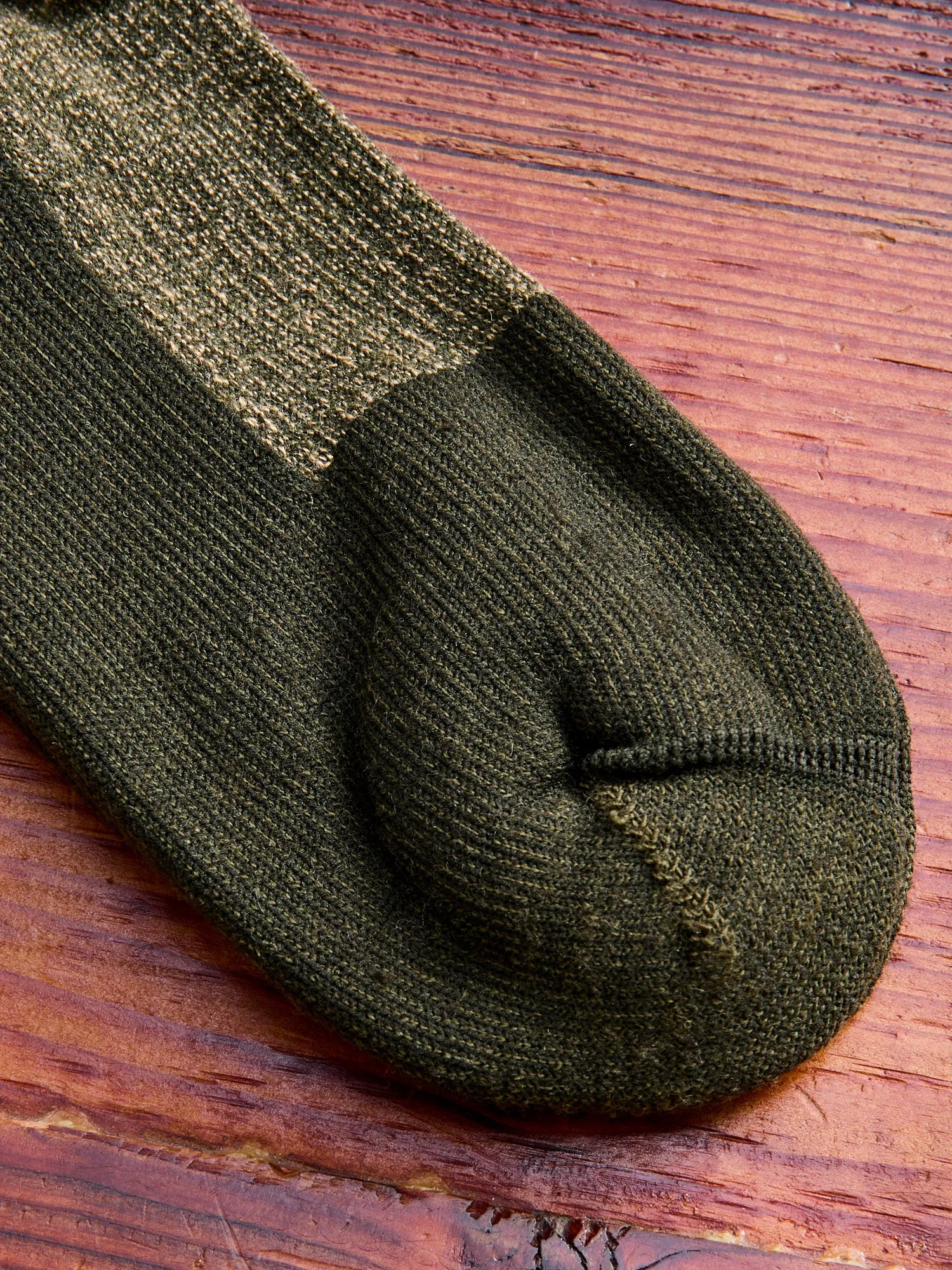 Deep Toe Capped Wool Sock in Olive