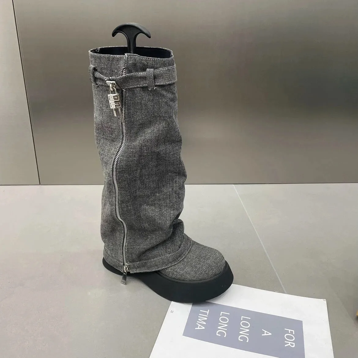 Denim Jean Calf High Platform Alt Boots