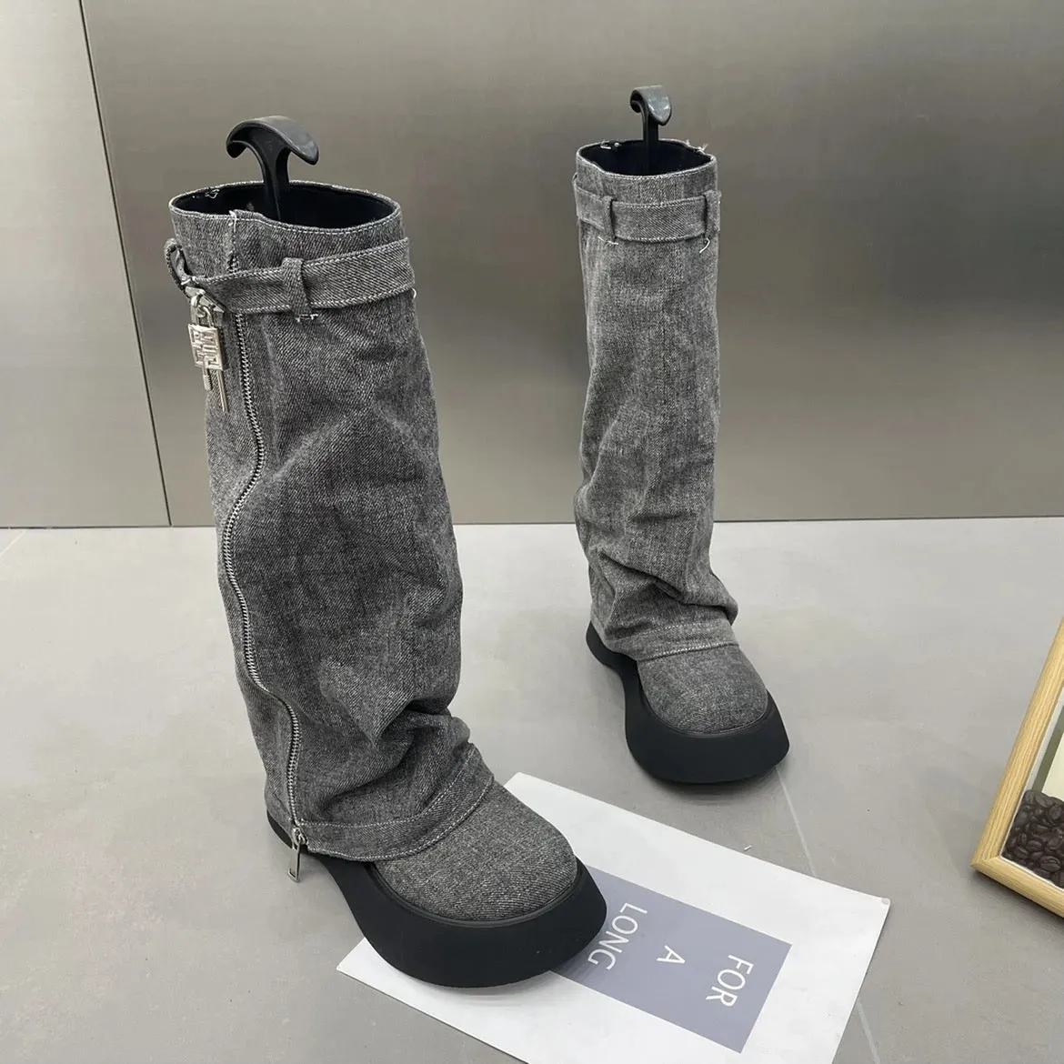 Denim Jean Calf High Platform Alt Boots