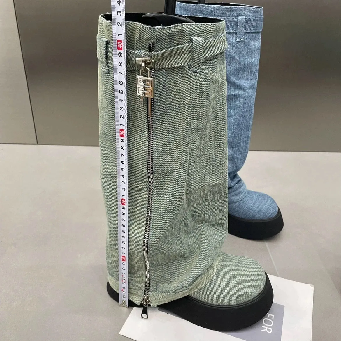 Denim Jean Calf High Platform Alt Boots