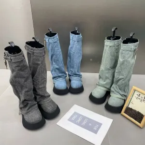 Denim Jean Calf High Platform Alt Boots