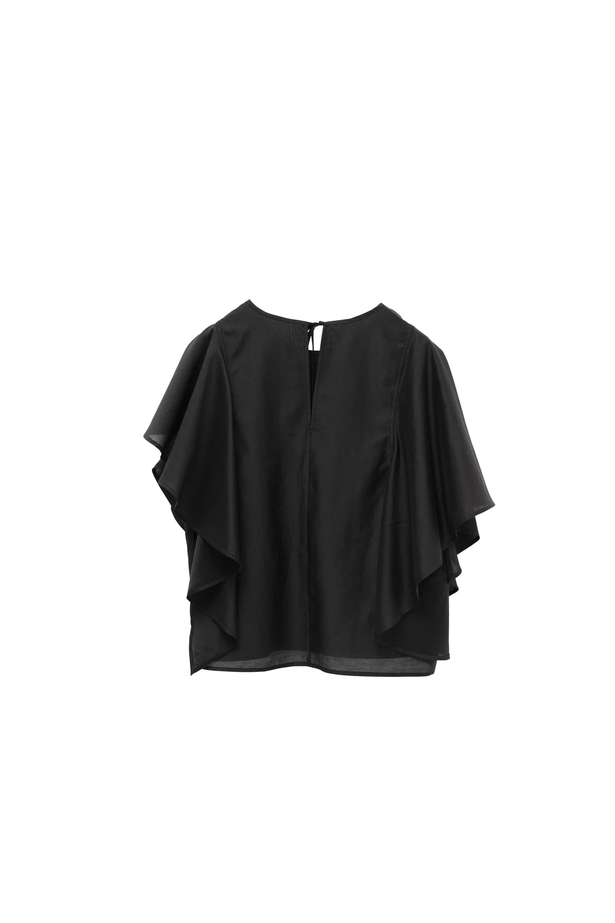 Elegant Black Draped Bell Sleeve Blouse & Skirt Set | Eco-Conscious Lyocell Fabric | Relaxed Round Neck