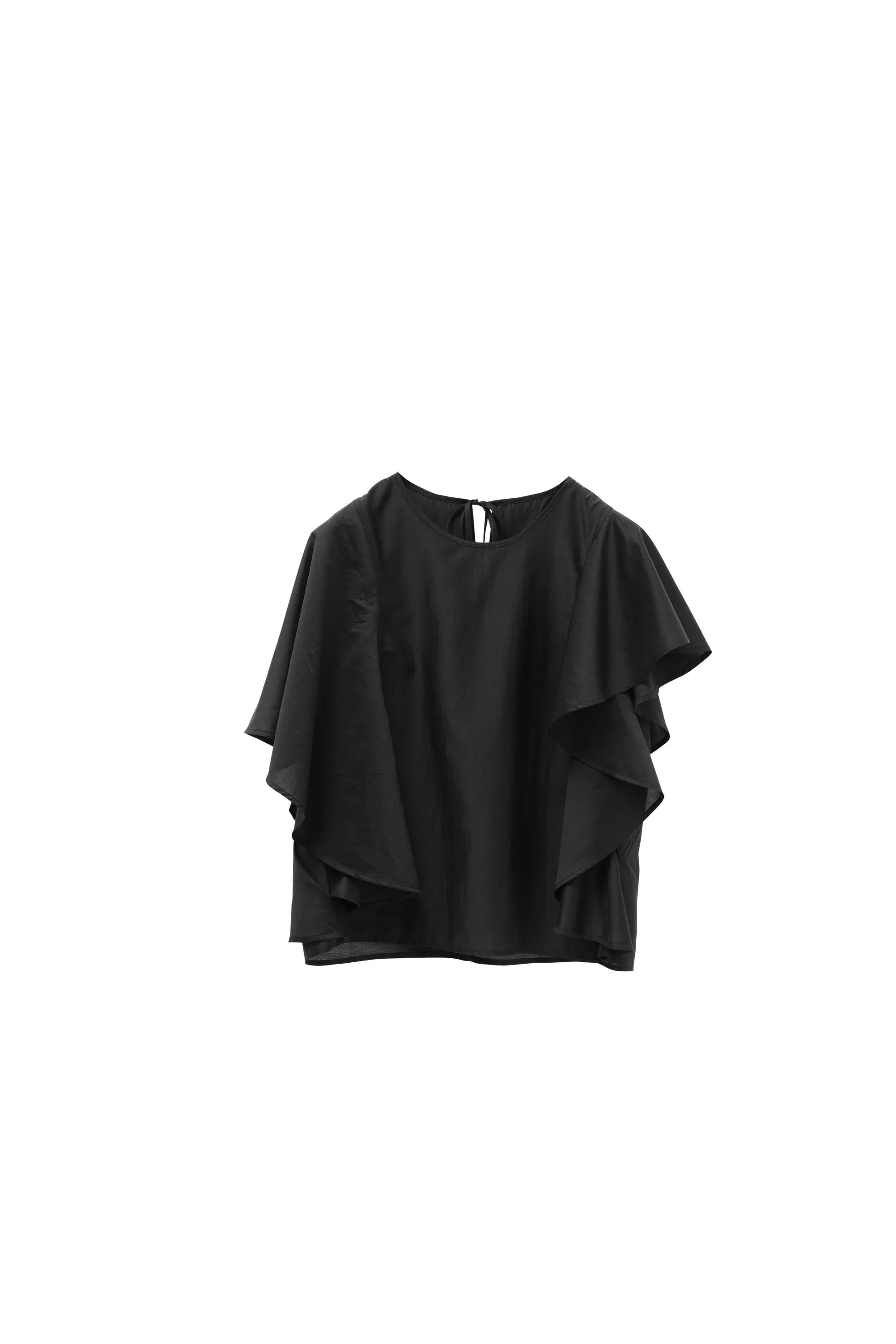 Elegant Black Draped Bell Sleeve Blouse & Skirt Set | Eco-Conscious Lyocell Fabric | Relaxed Round Neck