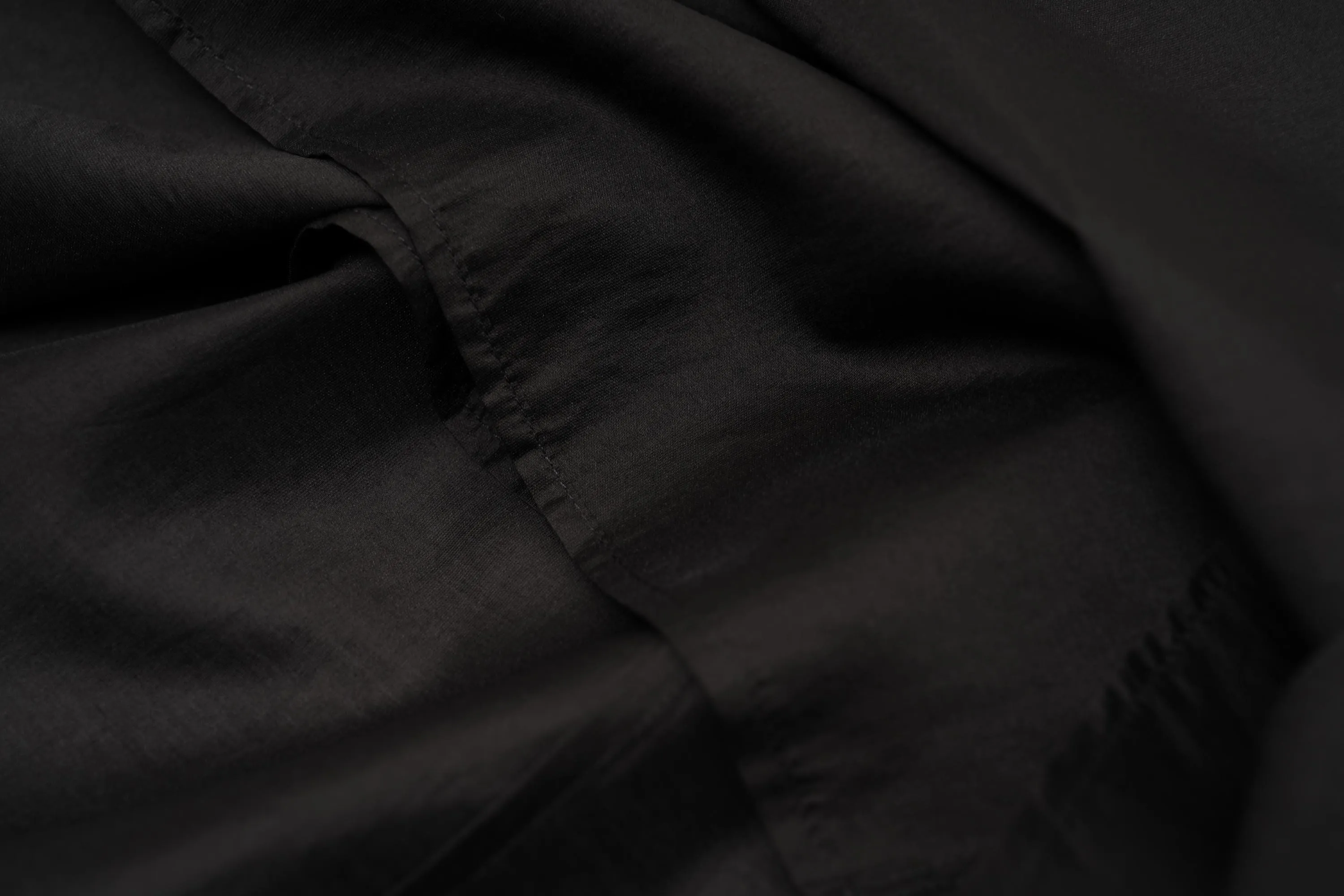 Elegant Black Draped Bell Sleeve Blouse & Skirt Set | Eco-Conscious Lyocell Fabric | Relaxed Round Neck