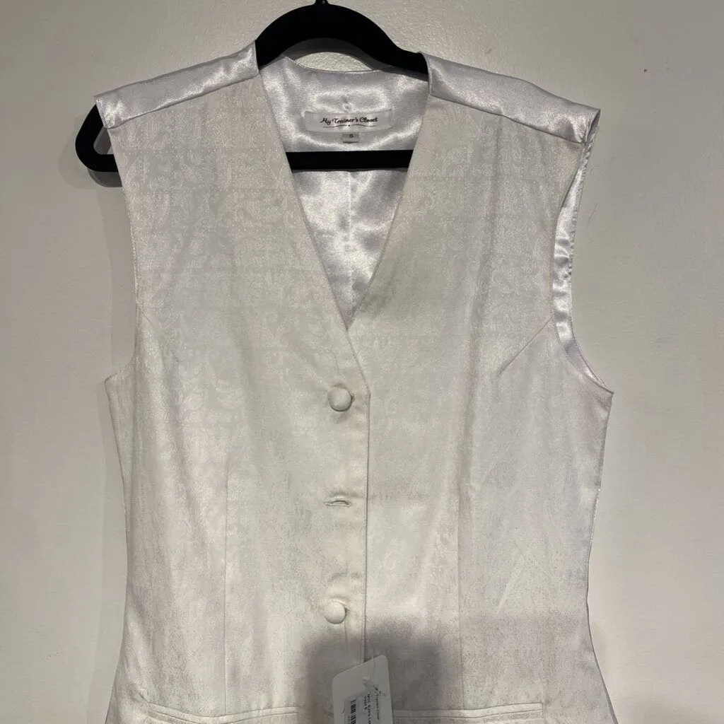 Extra Long White Paisley Vest 6
