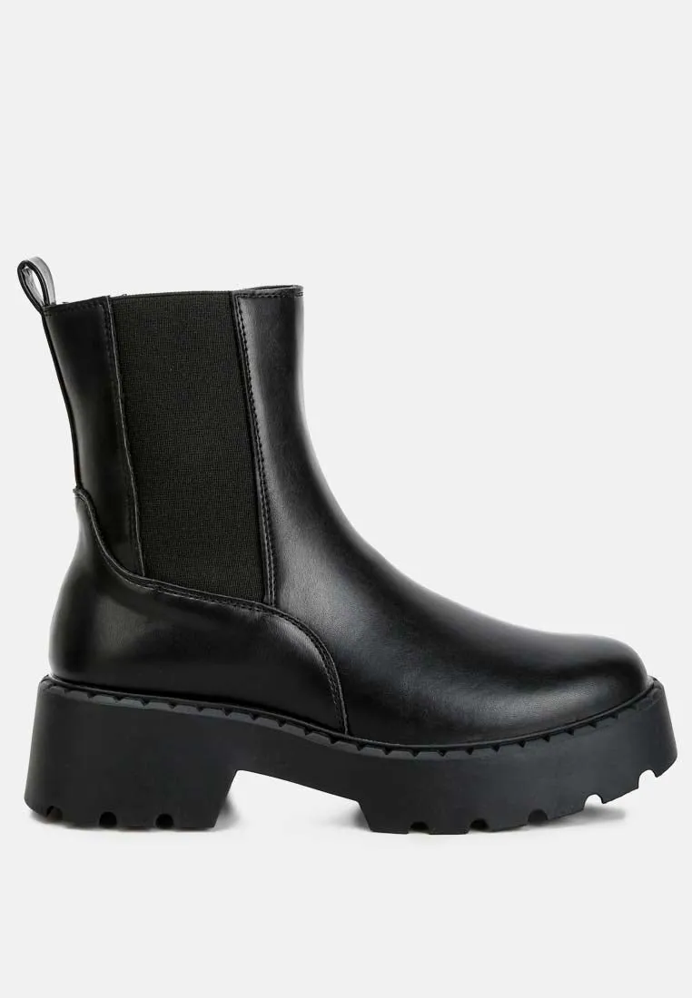 Faux Leather Elasticated Chelsea Boots By Ruw