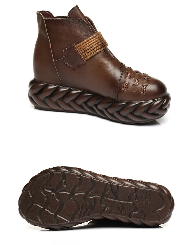 Front Woven Retro Platform Boots