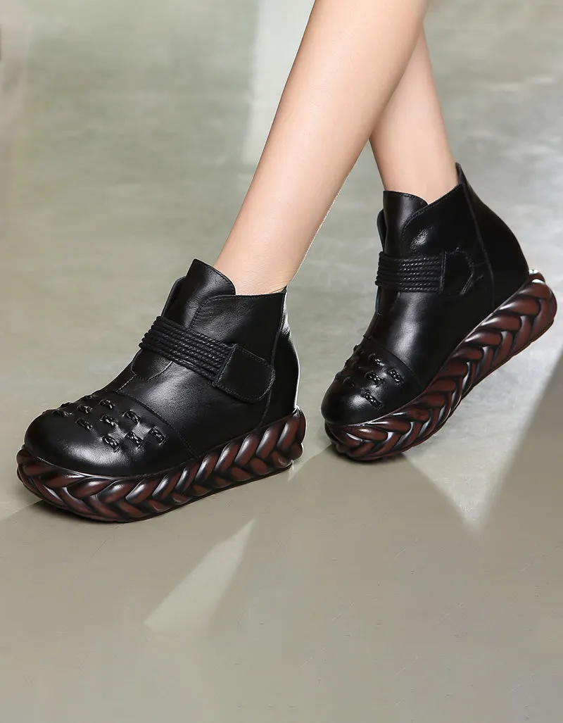 Front Woven Retro Platform Boots