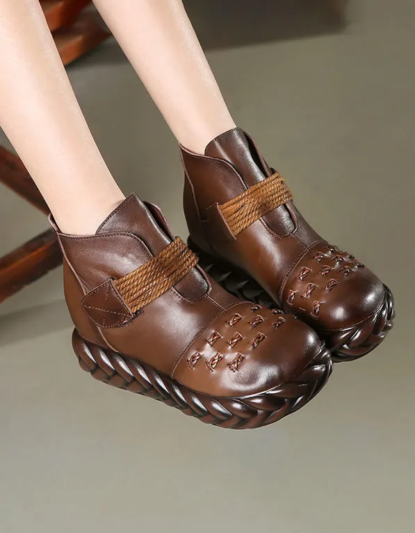Front Woven Retro Platform Boots