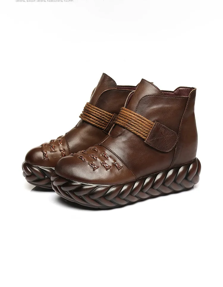 Front Woven Retro Platform Boots