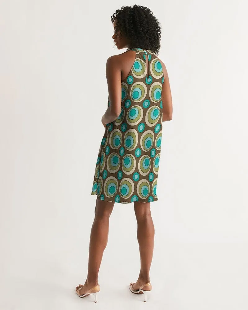 Green Circles Halter Dress