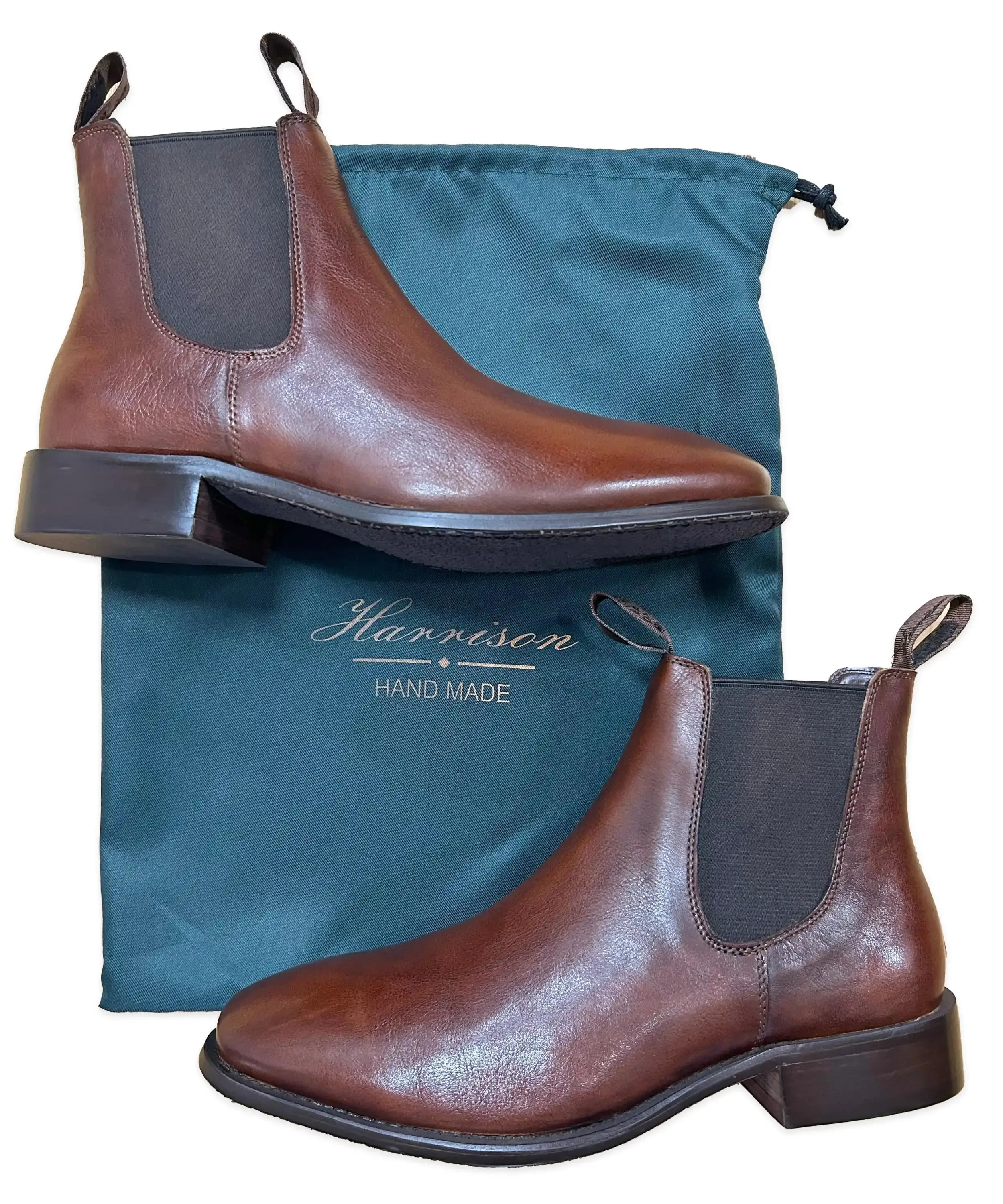 Harrison Men’s Dealer Chelsea Boots Hand Brush Brown