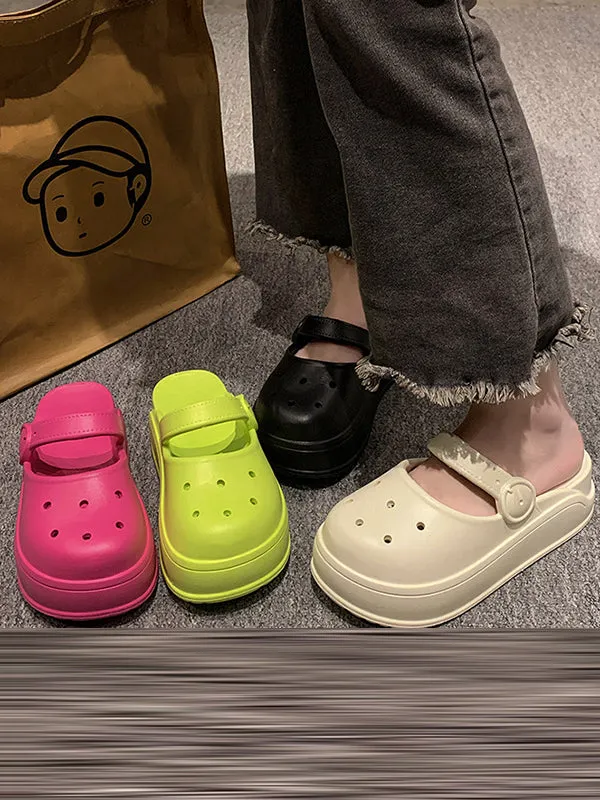 Hollow Round-Toe Solid Color Slippers Sandals