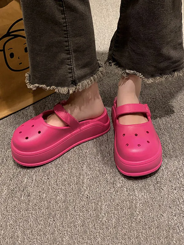 Hollow Round-Toe Solid Color Slippers Sandals