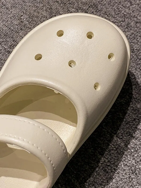 Hollow Round-Toe Solid Color Slippers Sandals
