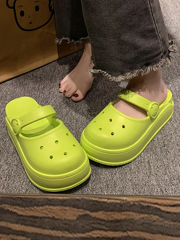 Hollow Round-Toe Solid Color Slippers Sandals