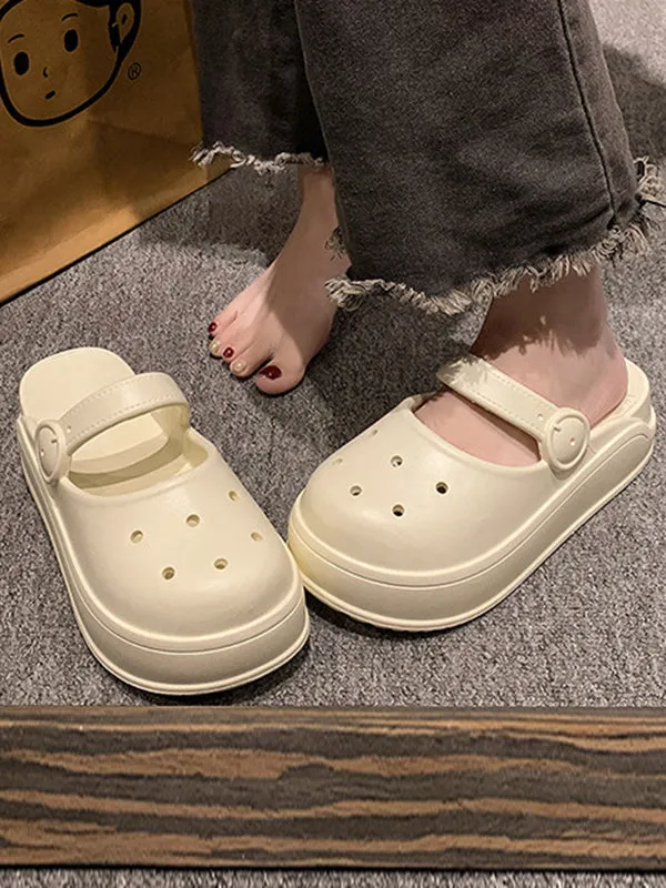 Hollow Round-Toe Solid Color Slippers Sandals