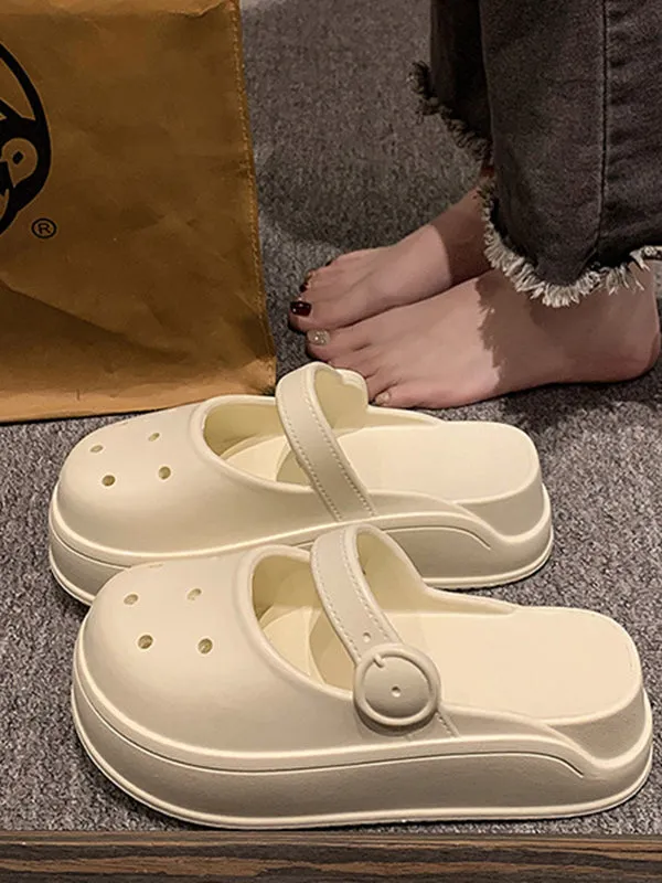 Hollow Round-Toe Solid Color Slippers Sandals
