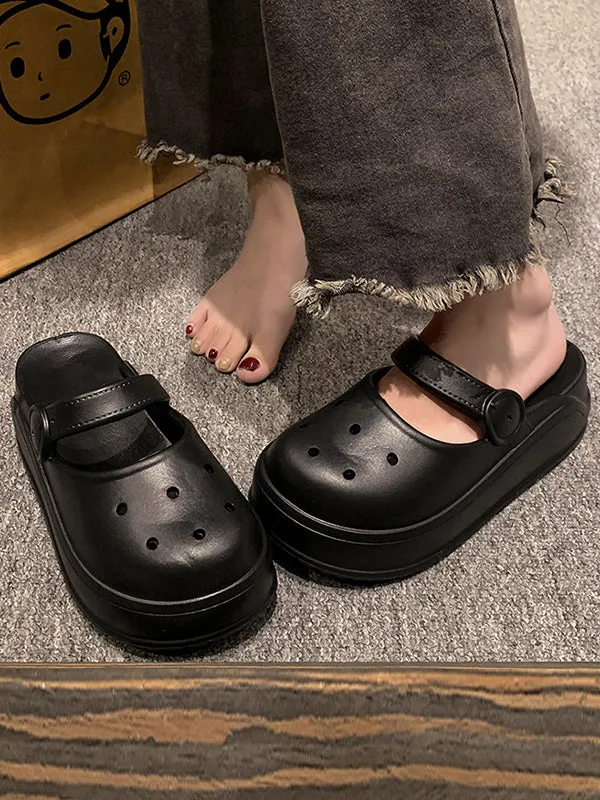 Hollow Round-Toe Solid Color Slippers Sandals