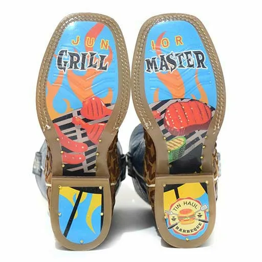Kid's Tin Haul Grill Master Junior Boots BBQ Party Sole Handcrafted Brown