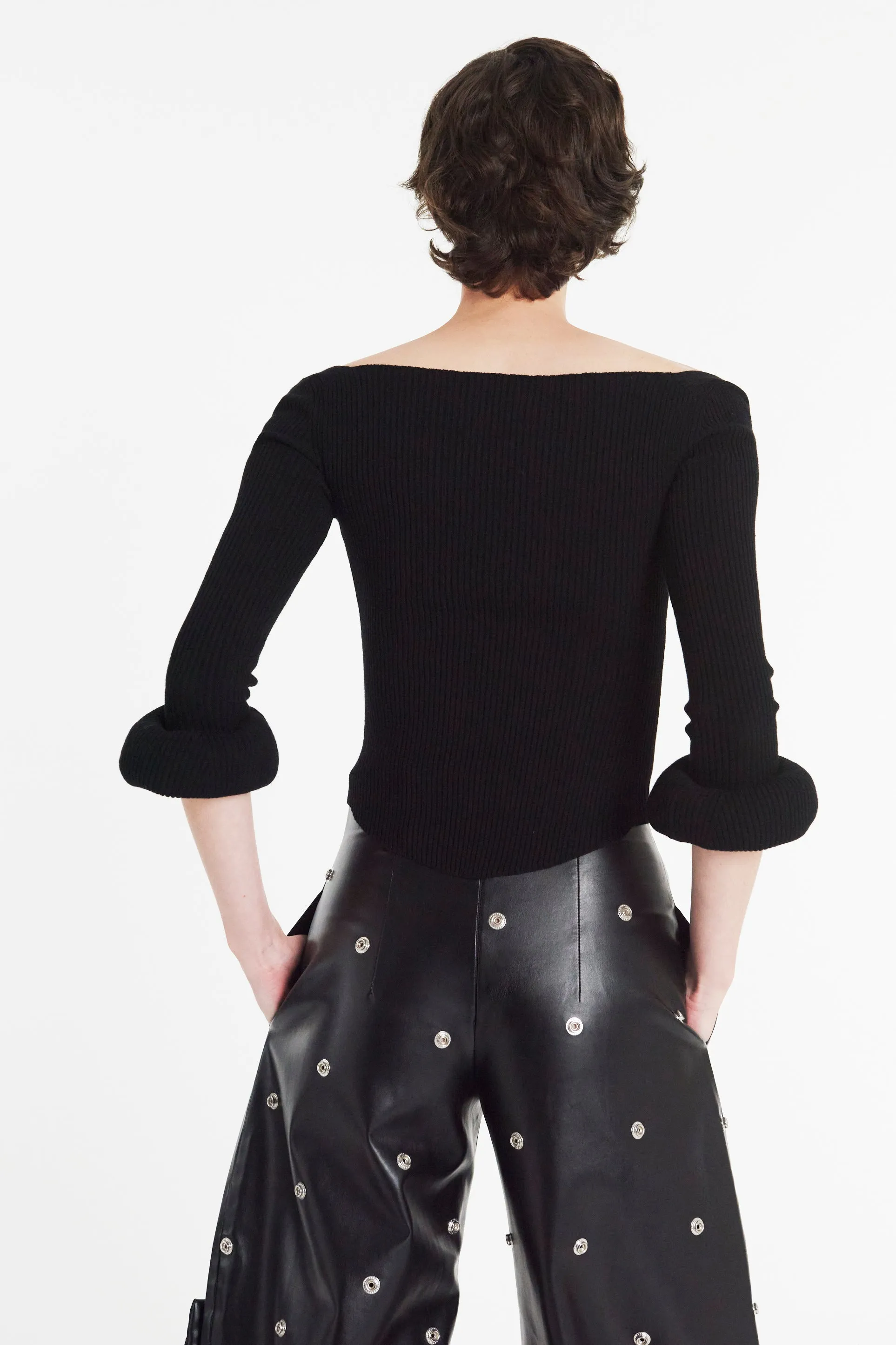 Knit Top With Square Decollete And Doughnut Sleeves Black