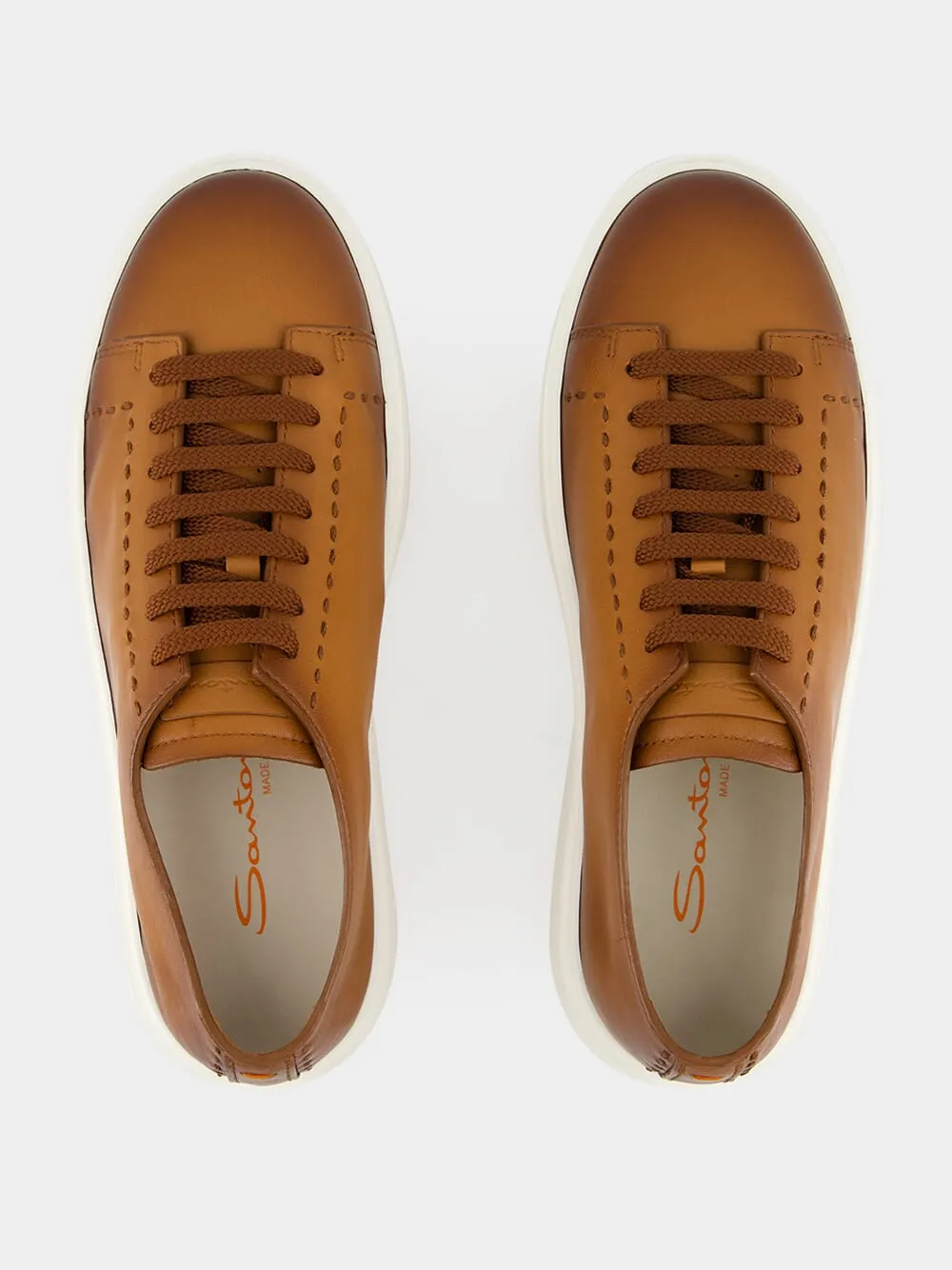 Light Brown Clean Row Leather Sneakers