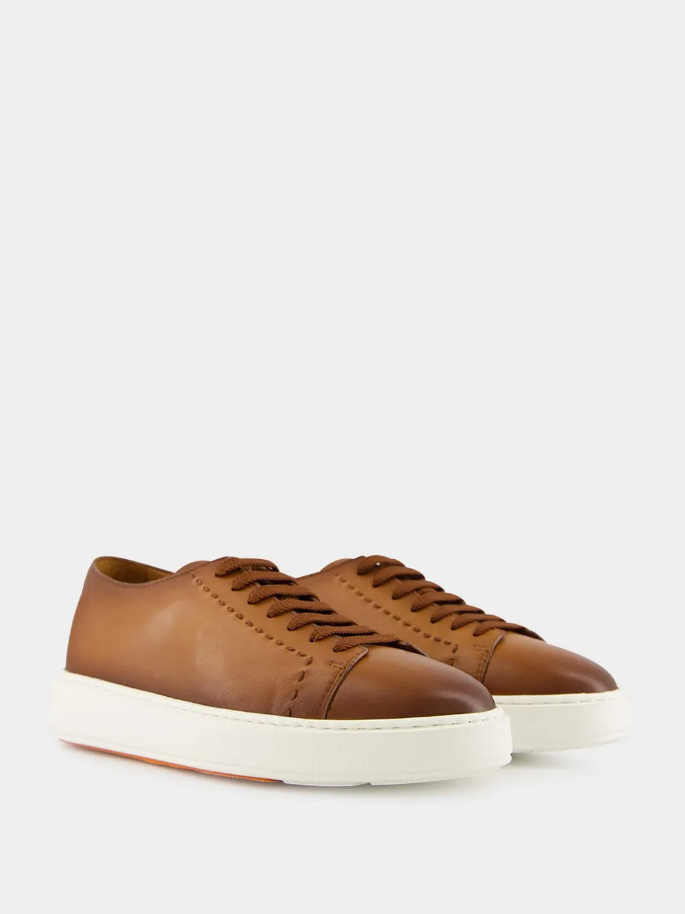 Light Brown Clean Row Leather Sneakers