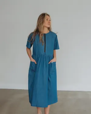 Magda Blue Short Sleeve Midi Dress