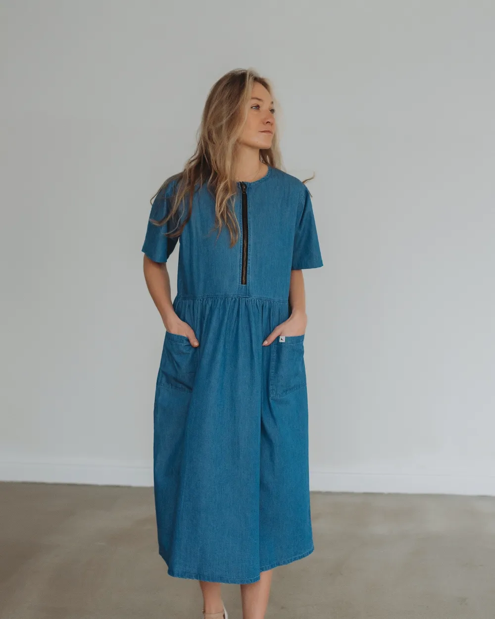 Magda Blue Short Sleeve Midi Dress
