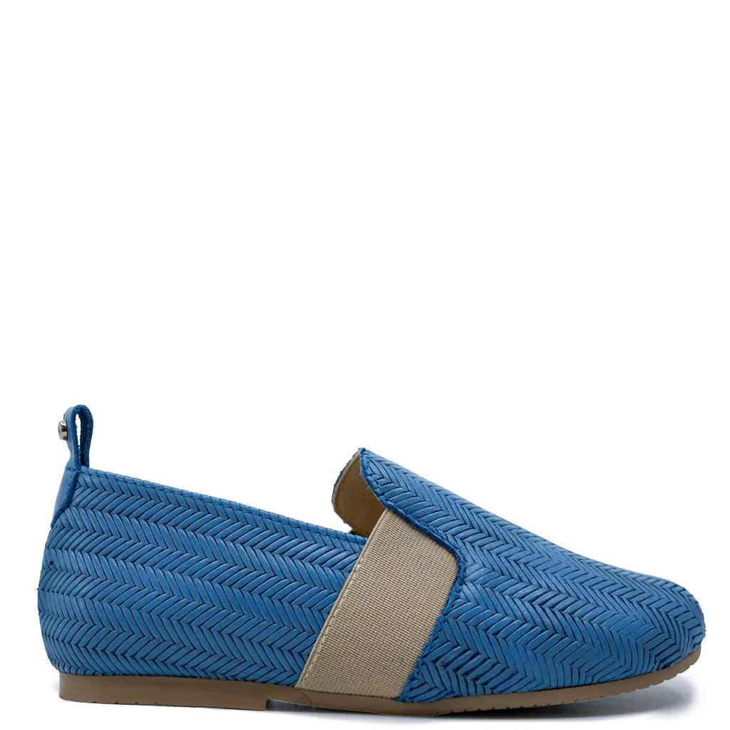 Manuela Blue Herringbone Elastic Smoking Loafer
