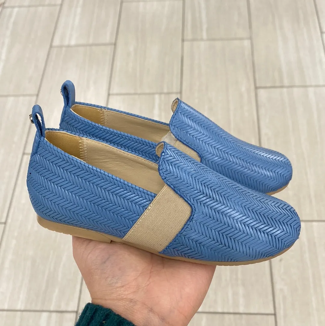 Manuela Blue Herringbone Elastic Smoking Loafer