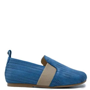 Manuela Blue Herringbone Elastic Smoking Loafer