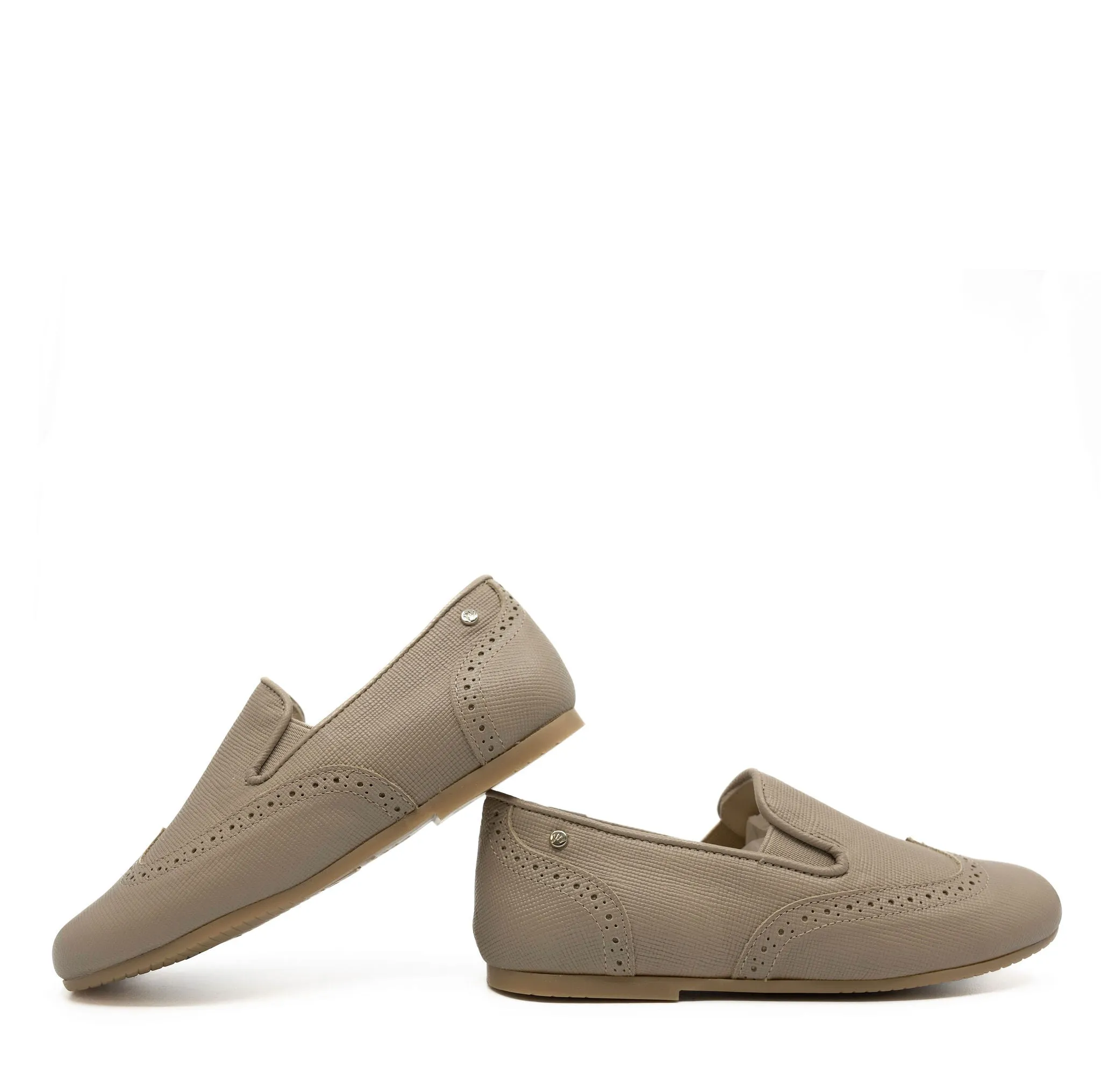 Manuela Taupe Textured Wingtip Smoking Loafer