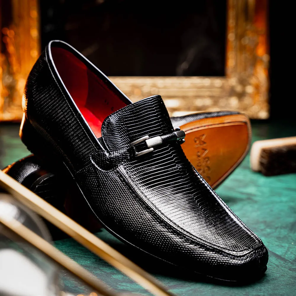 Marco Di Milano Fabro in Black Lizard & Calfskin Bit Loafers