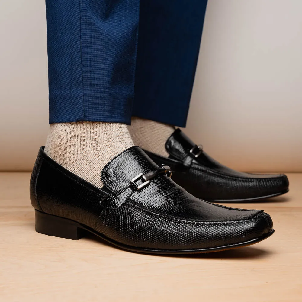 Marco Di Milano Fabro in Black Lizard & Calfskin Bit Loafers
