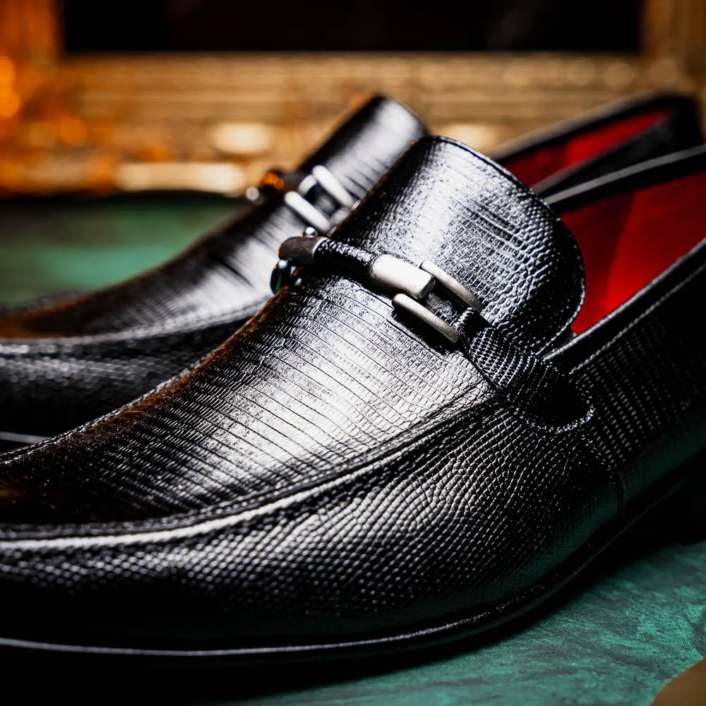 Marco Di Milano Fabro in Black Lizard & Calfskin Bit Loafers